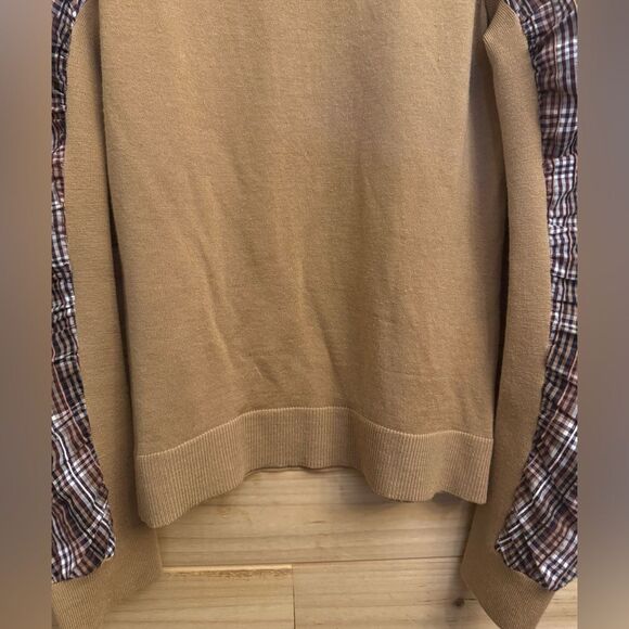 Veronica Beard Size Small Mixed Media Adler Wool Plaid Sleeve Pullover Sweater - Picture 3 of 11